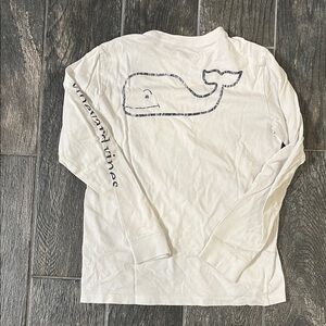 Vineyard Vines White and Navy Long Sleeve with Whale Logo